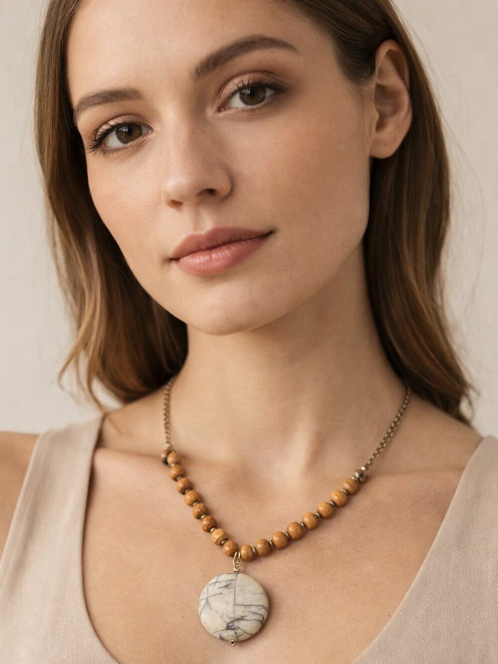 Natural Stone Pendant Necklace 40g 30"